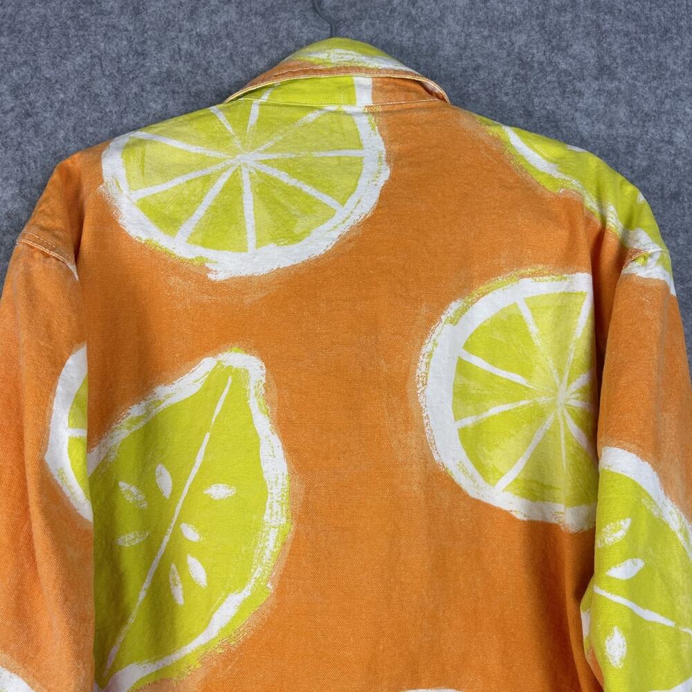 Zara Denim Jacket Mens Large Orange Lemon Print Vibrant Festival Grunge Artsy - Picture 11 of 14